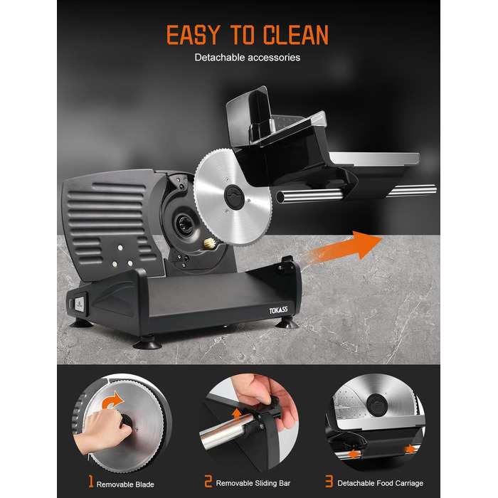 Електричний нарізувач їжі з нержавіючої сталі - Регульований кухонний комбайн від 0 до 15 мм - 2 леза - Нарізка ковбаси - Нарізка хліба, нарізка шинки, м'ясо (150 Вт 2 леза чорний)