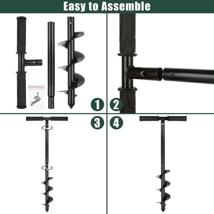 Ручний бур для землі, 10 x 60 см, набір садових бурів, чорний бур, сталевий бур для акумуляторної дрелідини, для саду, посадки та глибокого розпушування ґрунту