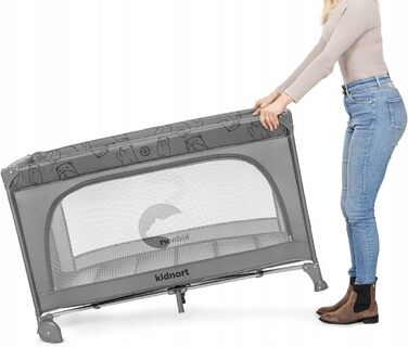 Складане та компактне дитяче ліжечко Grotta - дорожнє ліжко та манеж від народження до 15 кг, з колесами, матрацом та сумкою для перенесення, бічний вхід на блискавці, повітропроникні сітчасті боки