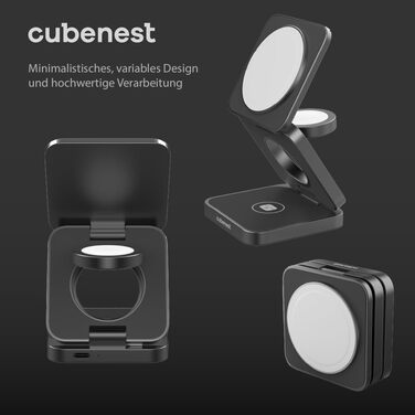 Складаний алюмінієвий бездротовий зарядний пристрій Cubenest 3в1 Сумісний з Magsafe, бездротовий зарядний пристрій для iPhone 12/1