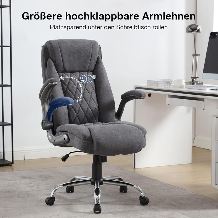 Ергономічне офісне крісло, вантажопідйомність 180 кг, письмове крісло з високою спинкою та широким сидінням, відкидні підлокітники, комп&39ютерне крісло для офісу, дому та ігор, темно-сіре