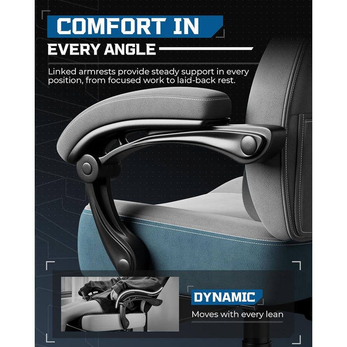 Тканина для ігрового крісла LUCKRACER, офісне крісло з підлокітниками, подушка з піни з ефектом пам&39яті, кут нахилу 90155 та підставка для ніг, міцна функціональна тканина, сірий колір