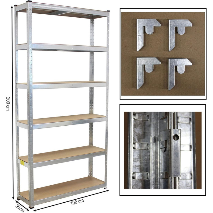 Посилений стелаж, Безболтовий стелаж, 200x100x30 см, Архівний стелаж, Посилений стелаж, Стелаж для зберігання, Стелаж для підвалу, Металевий стелаж, Стелаж для гаража, Стелаж для документів, 2 шт.