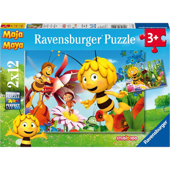 Дитячий пазл Ravensburger - 07594 Бджілка Майя на квітковій галявині - Пазл для дітей від 3 років, Пазл Бджілка Майя 2х12 елементі