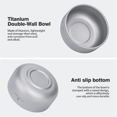 Титанова миска для рисового супу 420 мл Двостінна миска, стійка до опіків, чайна чашка, легкий посуд для кемпінгу на свіжому повітрі для дорослих та дітей, для піших прогулянок, пікніків та походів Ti1084T Ti1084t-420ml