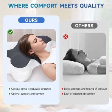 Подушка для шиї, ергономічна подушка з двома висотами, подушка з піни з ефектом пам&39яті, подушка для сну на боці з дихаючою наволочкою, подушка-метелик для сну на боці, на спині та на животі