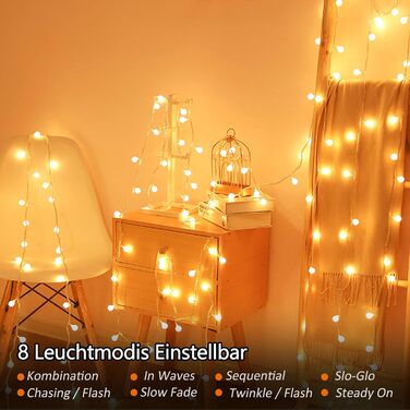 Казкові вогні 3-в-1 джерело живлення, 13M 100 світлодіодів казкові вогні акумулятор / usb / струм, 8 режимів і функція таймера, дл