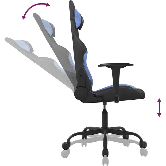 Ергономічне ігрове крісло чорного/синього кольору - зручне сидіння, регульоване, поворот на 360, модель 3143718