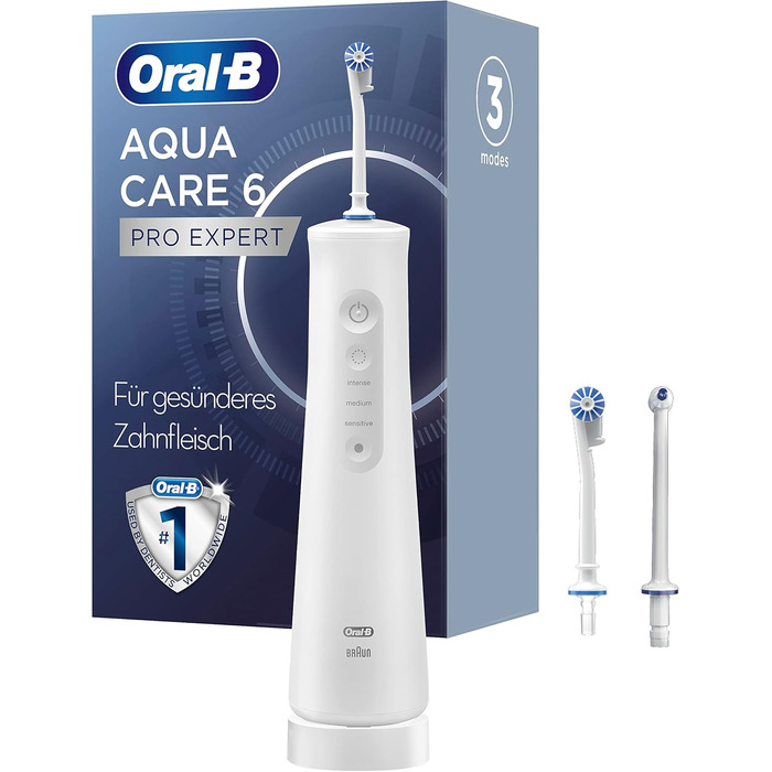 Бездротовий іригатор для порожнини рота Oral-B AquaCare 6, 3 змінні насадки, біла/сіра та електрична зубна щітка Genius X, 6 режимів чищення для догляду за зубами, додаток зі штучним інтелектом і Bluetooth, чорний