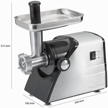 Електрична м'ясорубка Profi Cook PC-FW 1060, 1000 Вт, нержавіюча сталь, для м'яса, ковбас та кондитерських виробів, з насадками для ковбас, кеббе та 3 дисками з нержавіючої сталі