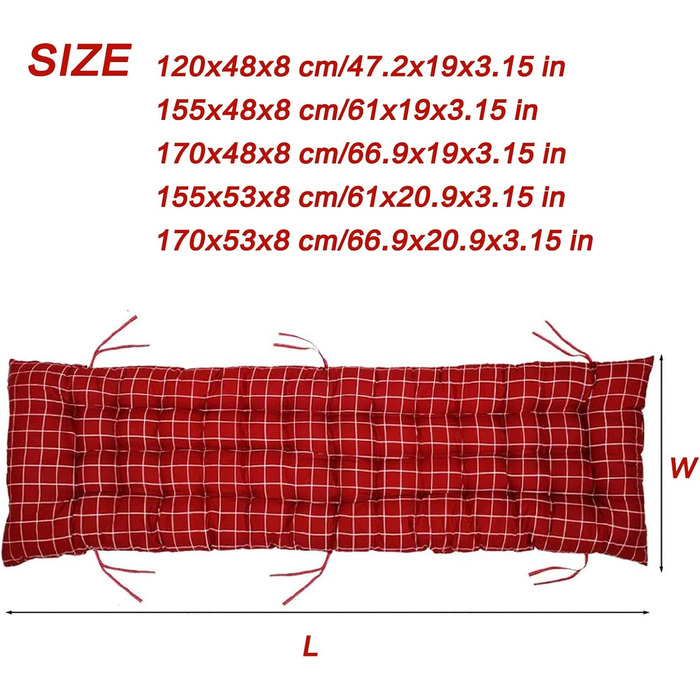 Подушки для садових шезлонгів, переносні подушки для шезлонга, нековзна подушка для відпочинку на відкритому повітрі Garden Terrace Пляж (без стільців), червона, 170x48x8см 170x48x8см червона
