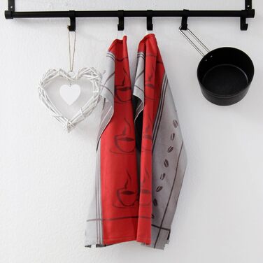 Набір з 5 чайних рушників, 50x70 см, бавовна, кавовий мотив, червоний