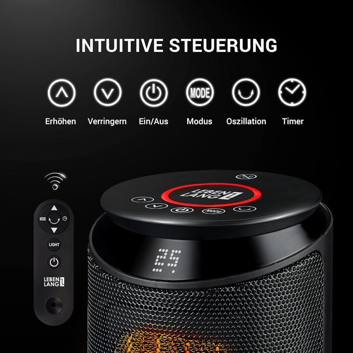 Керамічний тепловентилятор енергозберігаючий безшумний - вкл. додаток та WiFi, пульт дистанційного керування 2000 Вт Електричний,