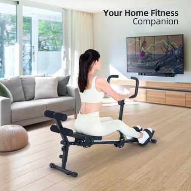 Складаний гребний тренажер Sportneer для дому, гідравлічний складний гребний тренажер з 12 рівнями опору, домашнє фітнес-обладнання, тренажер для пресу з U-подібною ручкою та спинкою, витримує до 135 кг, чорний