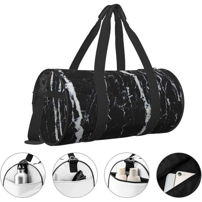 Містка дорожня сумка в мармуровому дизайні (чорно-білий), водонепроникна спортивна сумка для басейну