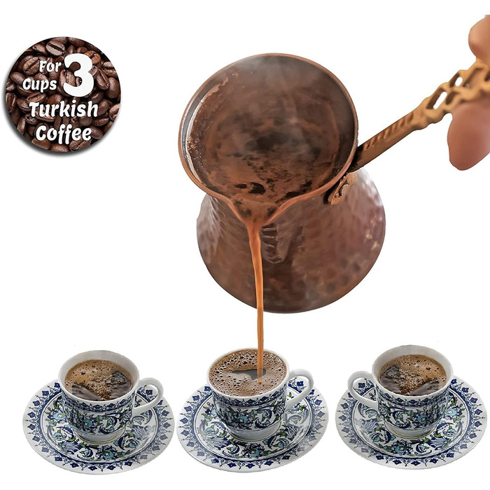 Турецький кавник Euro Tische мідний, високоякісний мідний горщик ручної роботи, горщик мокко Cezve для турецької арабської та грец