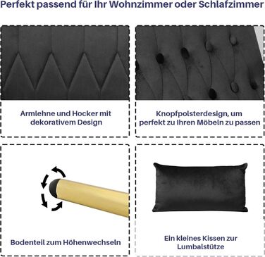 Крісло GRAVFORCE з підніжкою та підставкою, крісло для вітальні з 2 зарядними портами, крісло для читання, крісло для телевізора, м&39яке крісло, крісло-реклайнер, крісло для відпочинку, вантажопідйомність до 159 кг, стильний дизайн, оксамит, чорний