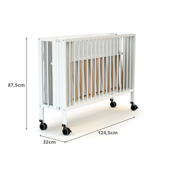 Складане дитяче ліжко 60x120 см Біле Складане дерев&39яне дитяче ліжко на колесах Біле 60 x 120-124,5 x 64,5 x 87,5 см, 4 - PRO ESSENTIEL