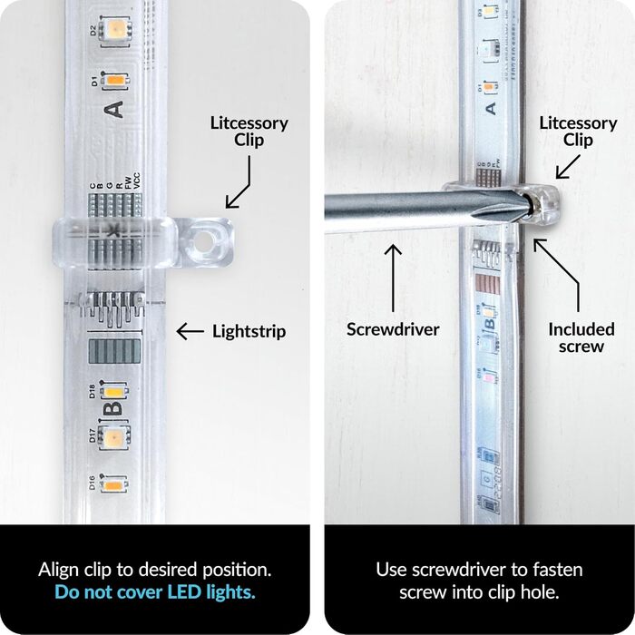 Монтажний затискач для світлової стрічки Litcessory для світлової стрічки Philips HUE - 50 шт. , прозорий, стабільний, знімний - включає шурупи для дерева - легке встановлення