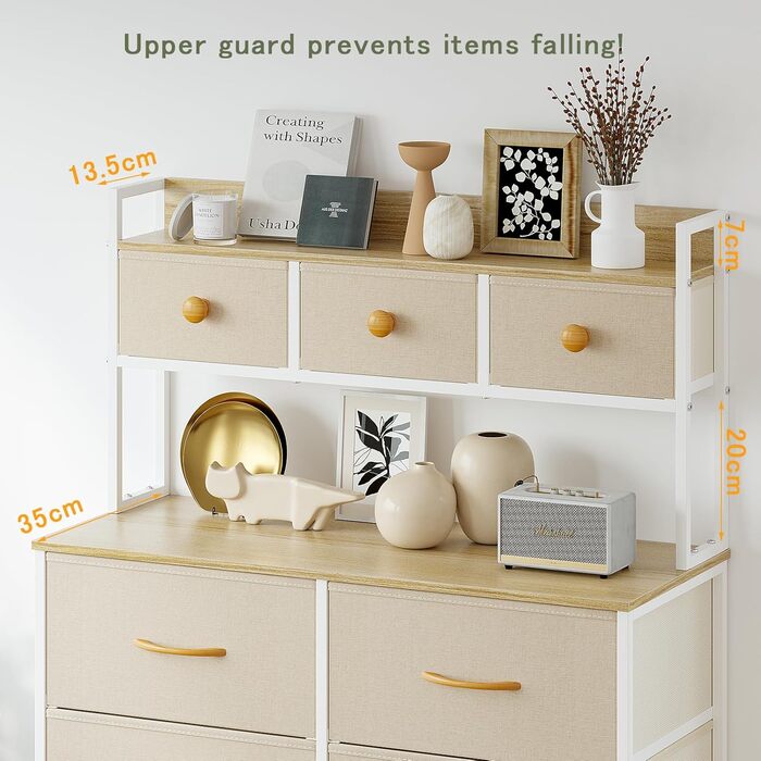 Комод з 9 шухлядами, комод для спальні, металевий каркас, дерев&39яна стільниця, тканинні шухляди, тканинний комод для спальні, вітальня, бежевий Бежевий D36