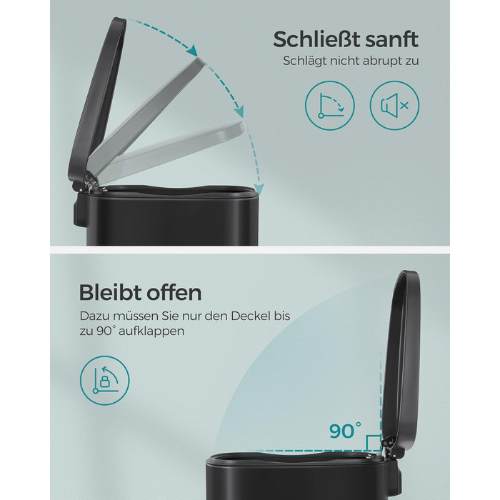 Відро для сміття для кухні, 50 л, для сміття, педальний, з кришкою, плавне закриття, ножна педаль, сталь, внутрішній контейнер, чо