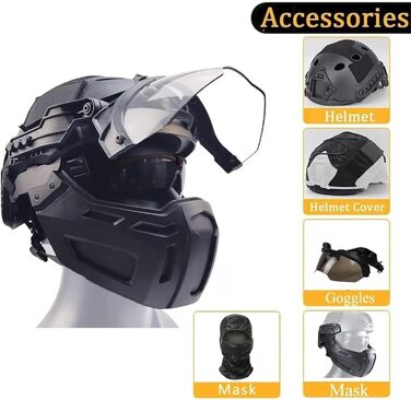 Шолом TS TAC-SKY Fast Airsoft з маскою та пейнтбольними окулярами, комплект із 5 предметів для тактичного спорядження для активного відпочинку, CBQ, косплею, полювання, тактичного шолома (A)