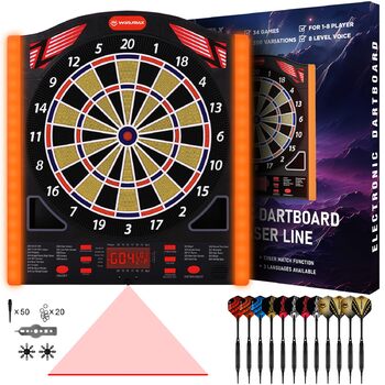 Професійний набір електронних дротиків WIN.MAX з лазерними маркерами лінії кидка/носка з німецьким голосом - підходить для батарейок/адаптерів для 1-8 гравців з 12 дротиками 2025 року - НОВИНКА - бічне освітлення