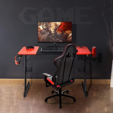 Ігровий стіл GIANTEX Z-подібної форми, ігровий стіл, комп&39ютерний стіл, стіл для ПК з підставкою для чашок/гачком для навушників/підставками для динаміків, ігровий стіл для дому або офісу, 120x60x76 см