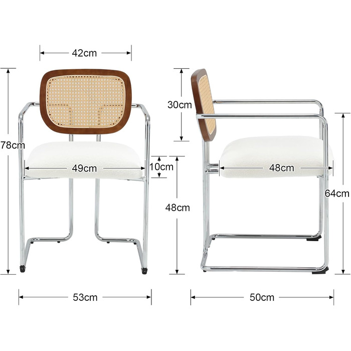 Обідні стільці, комплект з 2 шт. , ретро кухонні стільці зі спинкою з ротанга, м&39які обідні стільці з металевим каркасом та штучним хутром, для їдальні, вітальні, кухні, спальні, холу, білі 2 білі