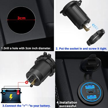 Вт) 12 В USB C розетка установка PD3.0 тип C USB розетка Водонепроникний 12 вольт автомобільна розетка прикурювач адаптер з 3 з'єд