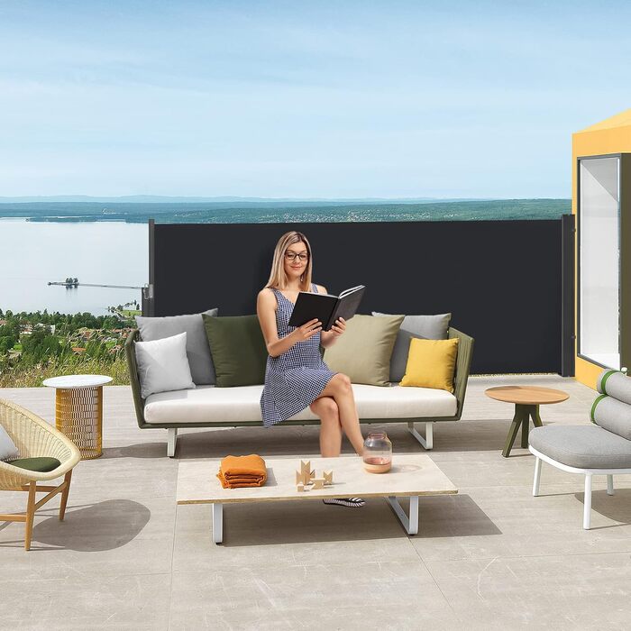 Бічний тент, настінний тент, 100 x 300 см, антрацит, розсувний, тент для забезпечення приватності, бічна рулонна штора, непрозорий, захист від сонця та вітру для балкона, тераси, саду