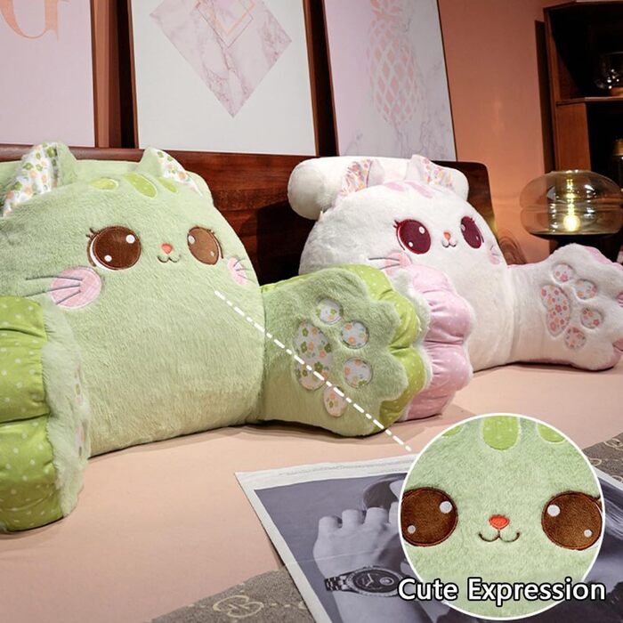 Плюшева подушка для читання з котом поперекова підтримка, мяка подушка зі знімним валиком для шиї та підлокітником, подушка для спини для ліжка/дивана, ідеально підходить для читання, перегляду телевізора, ігор (біла, 80 см Д x 50 см В) Біла 31,5&39 Д x 1