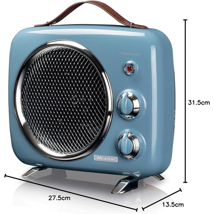 Вентилятор Ariete 808 Vintage, холод і тепло, регульований термостат, ручка для зручного транспортування, 2000 Вт, світло-блакитний вінтажний вентилятор