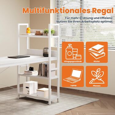 Письмовий стіл Sweetcrispy з бічною полицею та регульованими ніжками, офісний стіл шириною 120 см, міцний комп&39ютерний стіл із місцем для зберігання, легке складання, білий 120 x 56 x 120 см