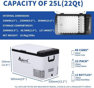 Літровий холодильник з морозильною камерою міні-портативний електричний холодильник 12/24V DC для автомобіля, вантажівки, човна та