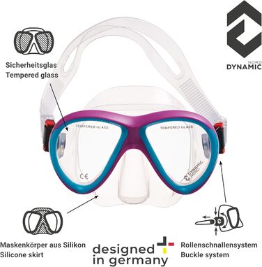 Набір для підводного плавання La Gomera Pro Jr. для дітей Розроблено в Німеччині Професійний силіконовий 2-елементний дитячий дайвінг-набір (маска для підводного плавання, трубка та сітчаста сумка) з сухою трубкою та захисною лінзою рожевого/блакитного ко