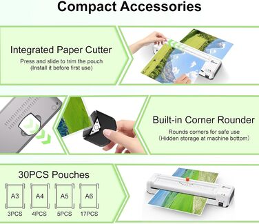 Ламінатор A3, 9-в-1 ламінатор з 30 аркушами для ламінування A3/A4/A5/A6, комплект для гарячого та холодного ламінування з вбудованим різаком для паперу та закруглювачем кутів для використання вдома, в школі, офісі та ресторані