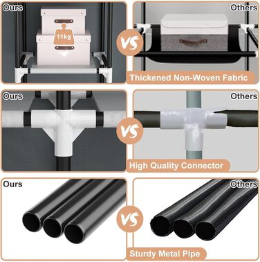 Велика тканинна шафа з 2 рейками для одягу та 8 полицями, складна шафа з кришкою, переносна шафа для гардеробної/спальні (сіра, 124 x 42 x 162 см)