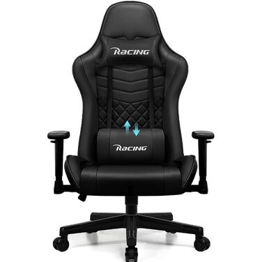 Геймерське крісло, офісне крісло з регульованою поперековою подушкою, підлокітниками та підголівником, функція гойдання ігрового крісла до 170, ігрове крісло зі зручними подушками сидіння, ігрове крісло вантажопідйомністю 150 кг