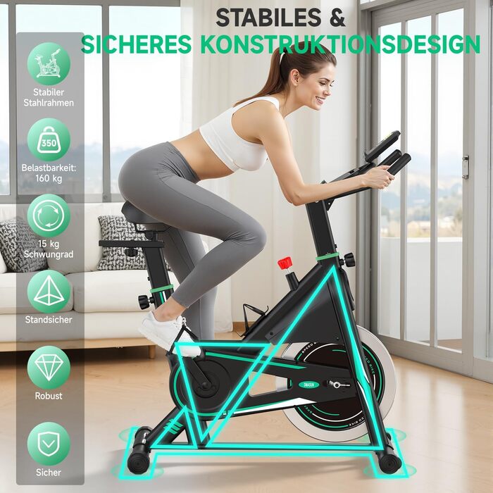 Оновлено 2026 Велотренажер, тихий домашній велоергометр DMASUN з опором 0-100, дисплеєм та тримачем для планшета, кардіотренувальний велотренажер для приміщень із зручним сидінням, до 160 кг Оновлено - зелений