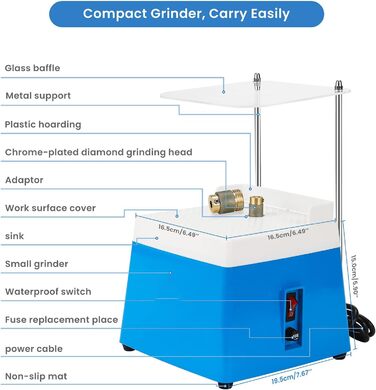 Настільна електрична вітражна шліфувальна машина, алмазна шліфувальна машина для скла зі шліфувальними насадками 5/8' і 1'', для художніх шліфувальних машин своїми руками