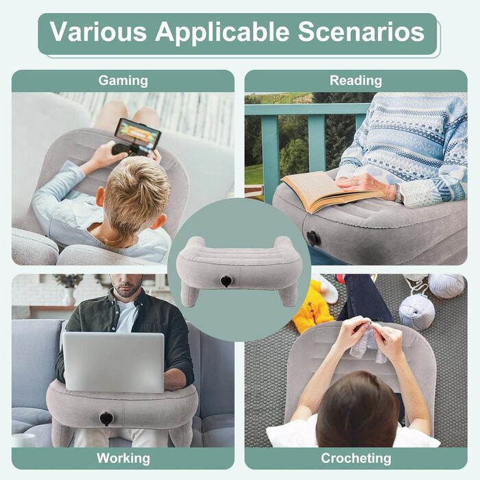 Надувна подушка для читання Wakects, подушка для колін з ПВХ, велика ігрова подушка для колін, м&39яка подушка для підлокітника ноутбука з флокованою поверхнею та 3 надувними отворами