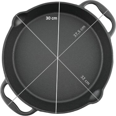 Чавунна сковорода-гриль BBQ-Toro I Чавунна сковорода з двома ручками і двома носиками I Сервірувальна сковорода I Сковорода (Ø 30
