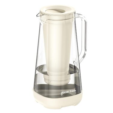 Скляний глечик з фільтром для води GLACIER FRESH 1,8 л активоване вугілля ультрафільтраційний фільтр Зменшує хлор, фторид, вапняний наліт, важкі метали, такі як свинець, мідь кремово-білий