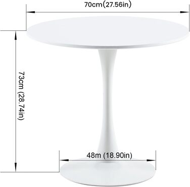 Сучасний круглий обідній стіл для кухні, маленький столик для кухні, вітальні, їдальні, балкону, діаметр круглого столу 70х70см, білий.