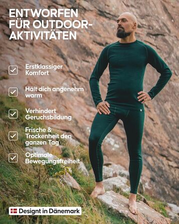 Термобілизна DANISH ENDURANCE з мериносової вовни для чоловіків, преміальна лижна білизна, комплект функціональної білизни, тепла та дихаюча, чоловіча мериносова білизна 3XL чорного кольору