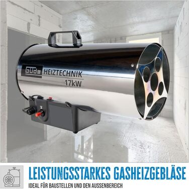 Газовий вентилятор-обігрівач Gde 85006 GGH 17 INOX (17 кВт, пальник з нержавіючої сталі, корпус з нержавіючої сталі, шланг 1,5 м, редуктор тиску)