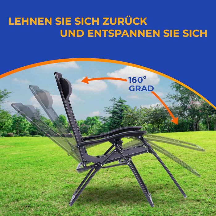 Комплект із 2 шезлонгів SereneLife, чорний складні шезлонги для відпочинку з невагомістю, водонепроникні та складні, ідеально підходять для саду, балкону та кемпінгу