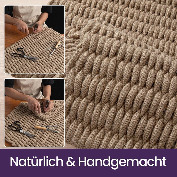 Килимок для бруду DEXI 60 x 90 см, нековзний килимок для дверей з натурального джутового волокна, водовідштовхувальний килимок для використання всередині та зовні приміщень, вхід, тераса, балкон, коричневий 60 x 90 см коричневий