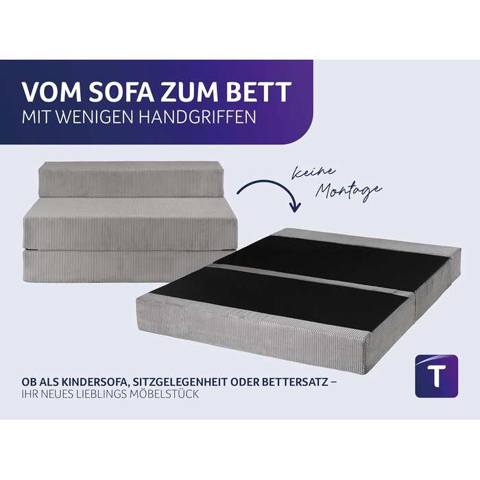 Диван-ліжко Dream Night з сірим вельветовим чохлом, знімний чохол, який можна прати, спальна зона 140x200, виготовлено за німецькими стандартами якості, сірий (велветовий) гостьовий диван